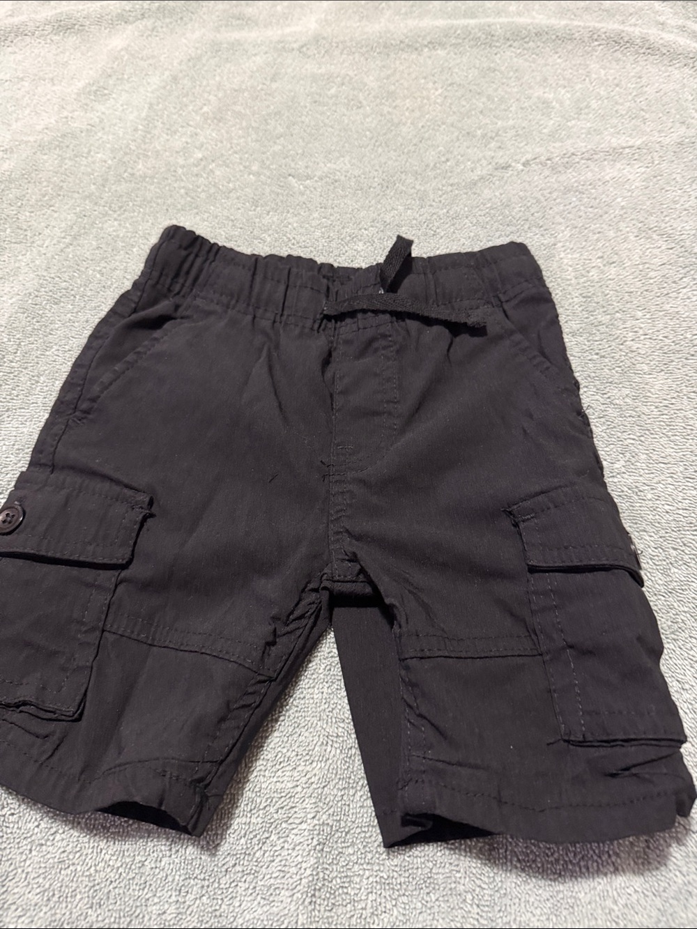 Kids Black Cargo Shorts with Elastic Drawstring Waist